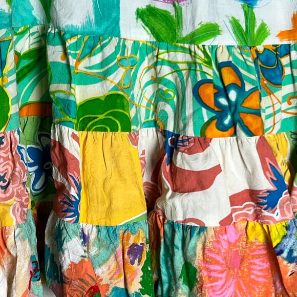 Jams World Fleur Floral Tiered Ruffle Trim Flared Mini Skirt XL Tropical Teal - Picture 3 of 7